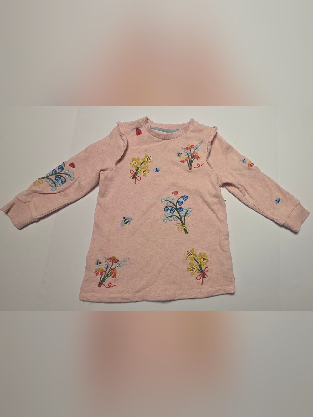 Mini Boden Light Pink Floral Embroidered Sweatshirt Girls 5-6Y
